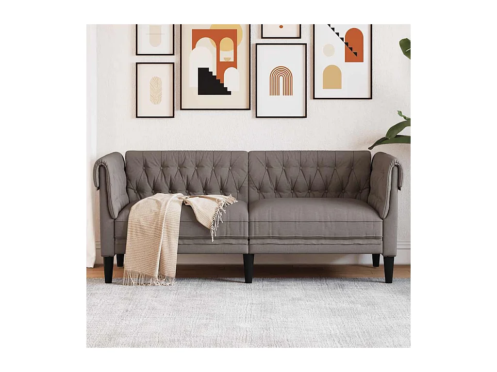 Chesterfield-Sofa 2-Sitzer Taupe Stoff