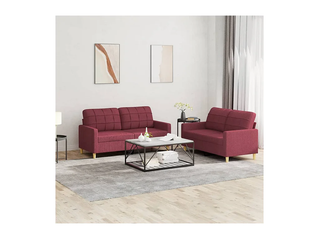 Ensemble de canapés 2 pcs avec coussins Rouge bordeaux Tissu