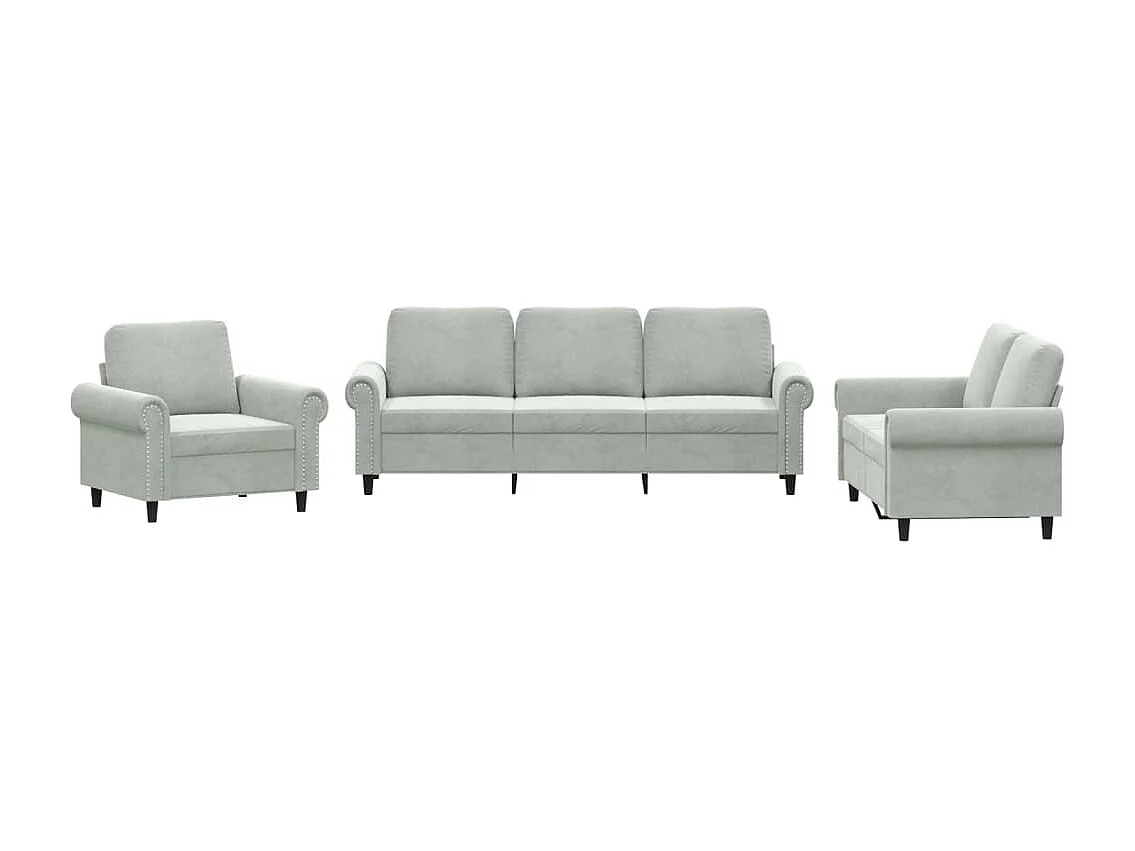 3-delige Loungeset met kussens fluweel lichtgrijs