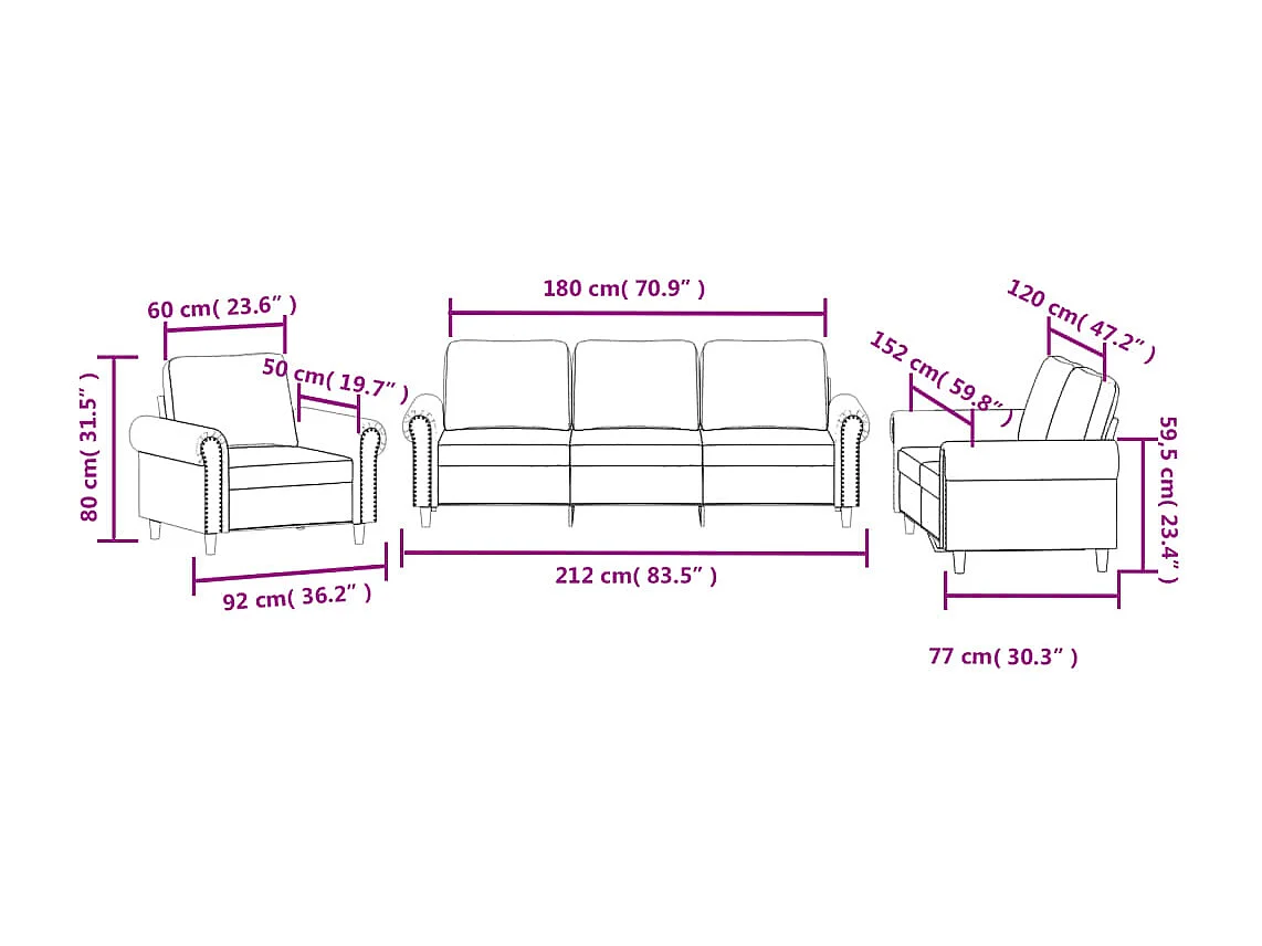 3-delige Loungeset met kussens fluweel lichtgrijs