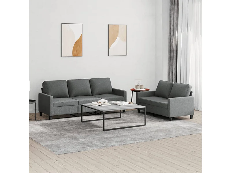 2 pcs conjunto de sofás com almofadões tecido cinzento-escuro