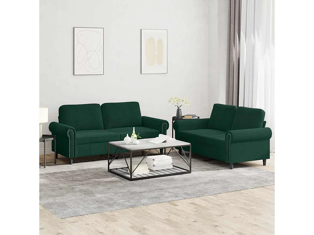 Ensemble de canapés 2 pcs avec coussins Vert foncé Velours