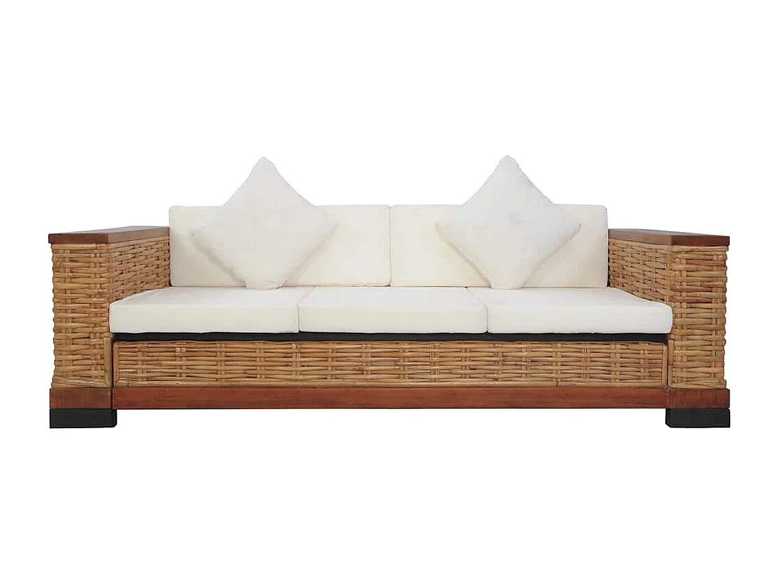 Ensemble de canapés 3 pcs avec coussins Marron Rotin naturel