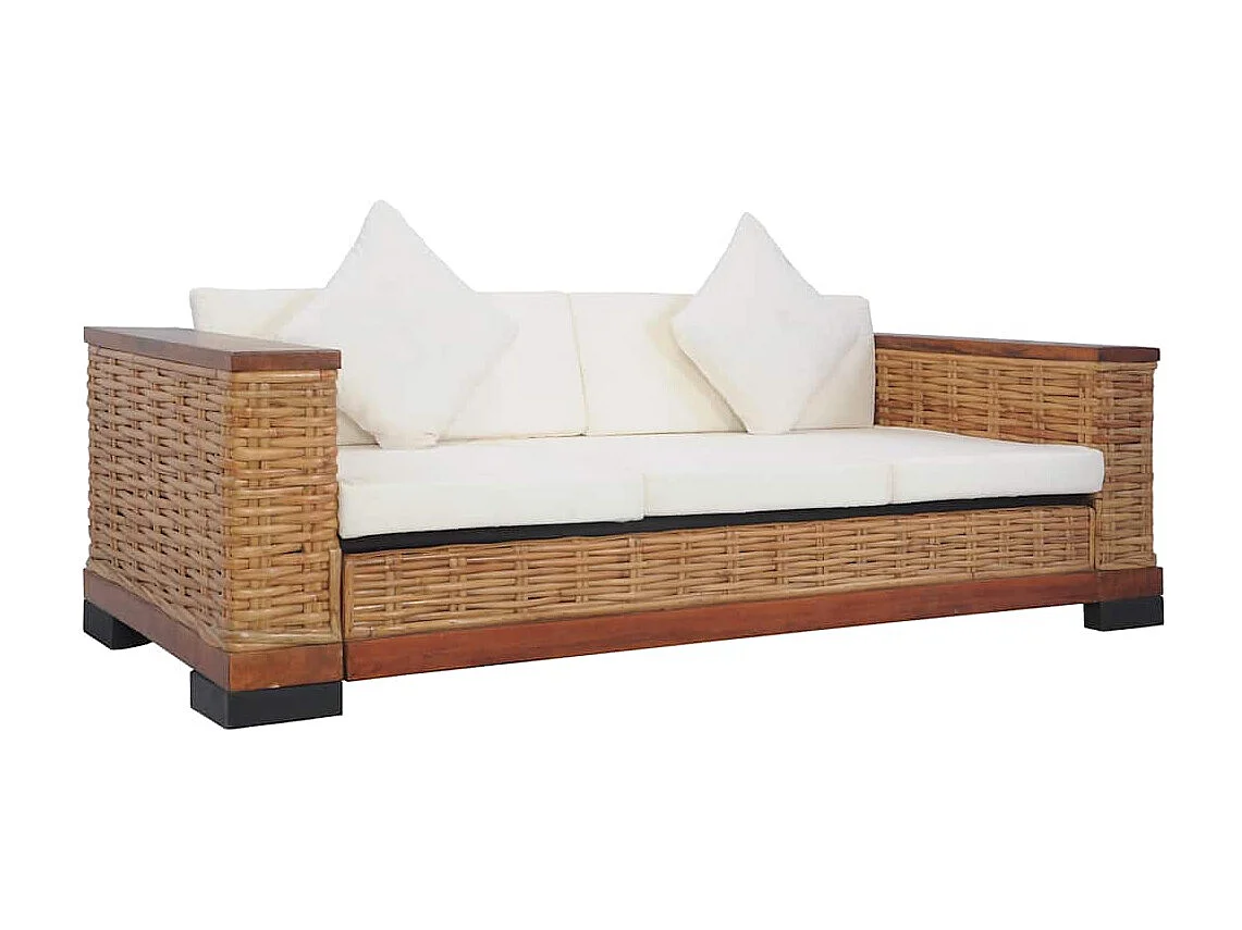 Ensemble de canapés 3 pcs avec coussins Marron Rotin naturel