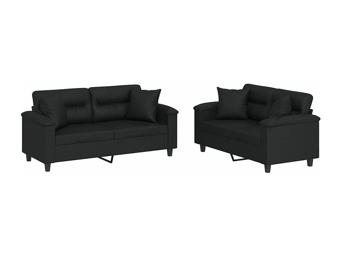 2 pcs conjunto de sofás couro artificial preto