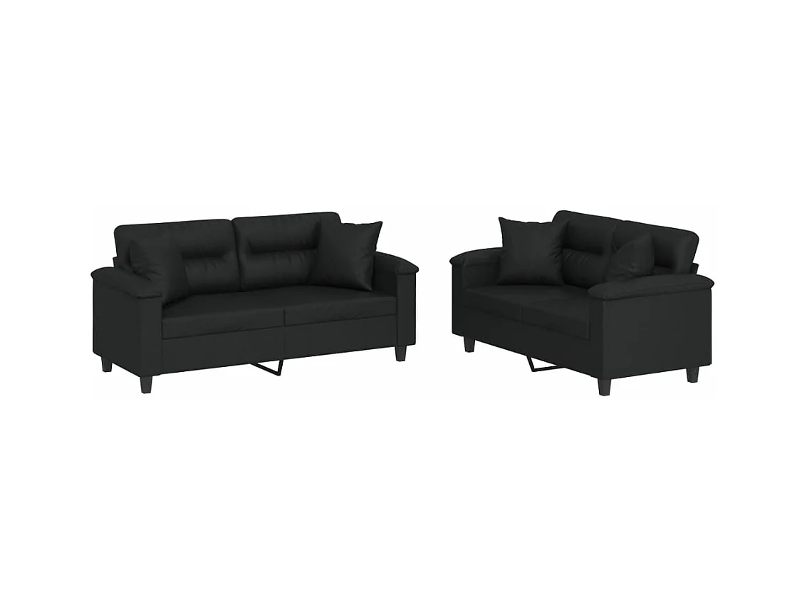Ensemble de canapés 2 pcs avec coussins noir similicuir