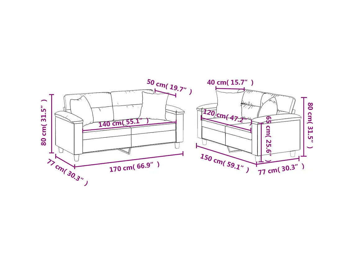 Ensemble de canapés 2 pcs avec coussins noir similicuir
