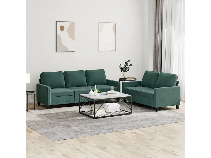 Set di Divani 2 pz con Cuscini Verde scuro in Velluto