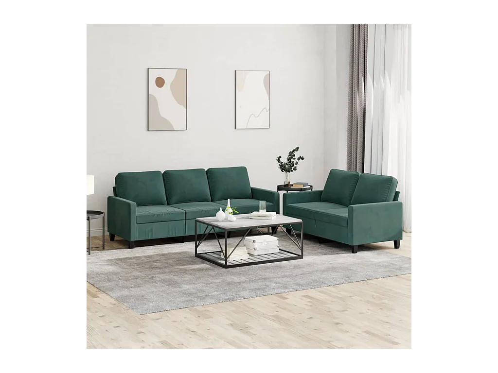 Set di Divani 2 pz con Cuscini Verde scuro in Velluto
