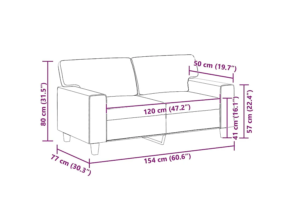 Canapé à 2 places Crème 120 cm Similicuir