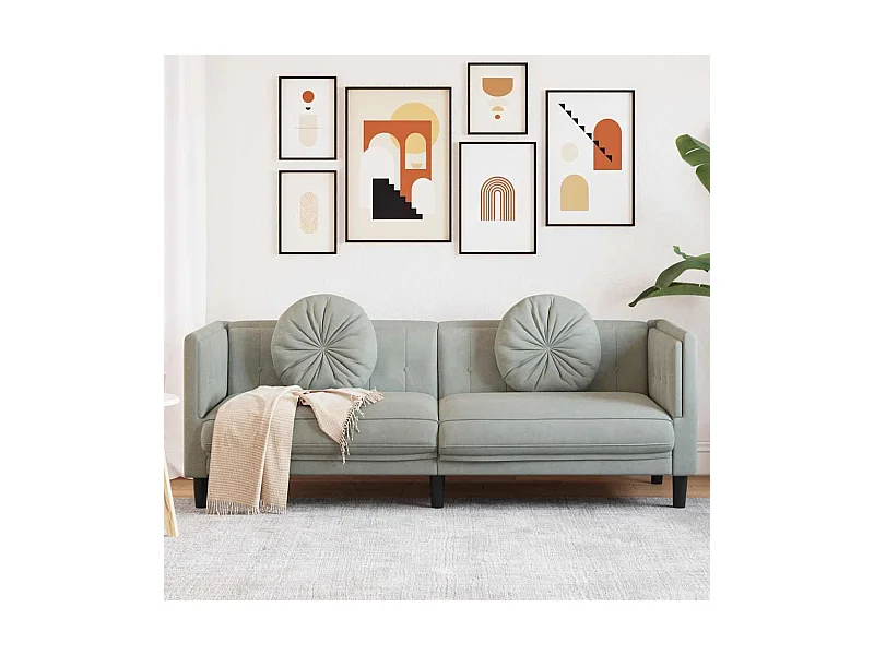 Sofa mit Kissen 3-Sitzer Hellgrau Samt