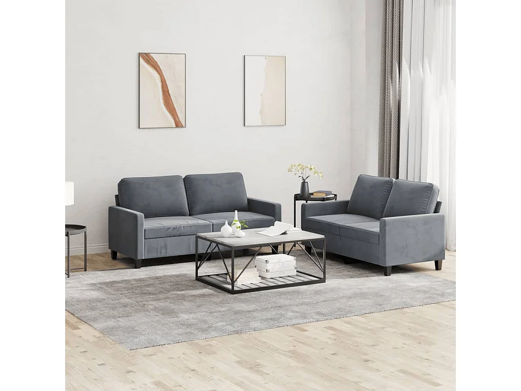 Ensemble de canapés 2 pcs avec coussins Gris foncé Velours