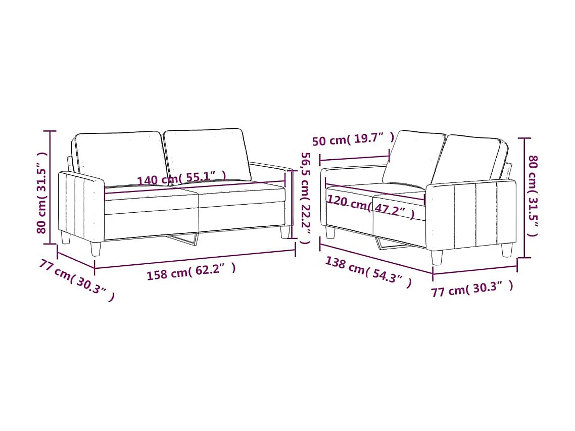 Ensemble de canapés 2 pcs avec coussins Gris foncé Velours