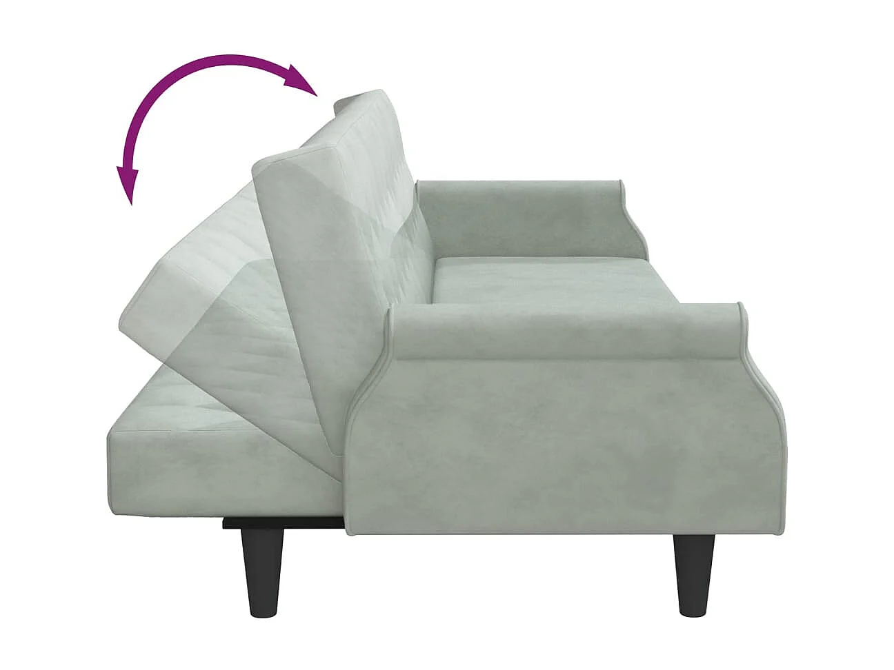 Sofá cama 2 plazas con almohadas taburete terciopelo gris claro