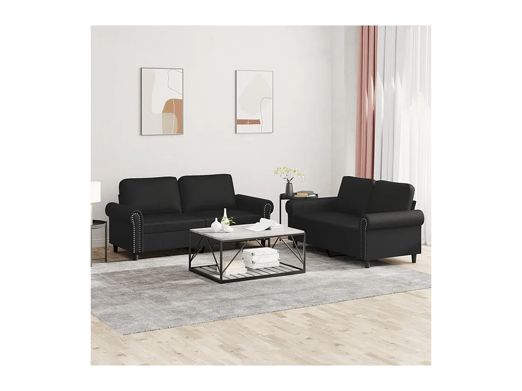 Ensemble de canapés 2 pcs avec coussins Noir Similicuir