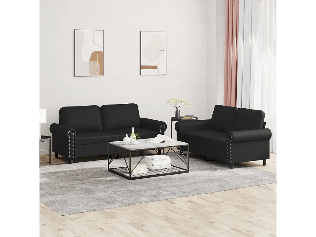Ensemble de canapés 2 pcs avec coussins Noir Similicuir