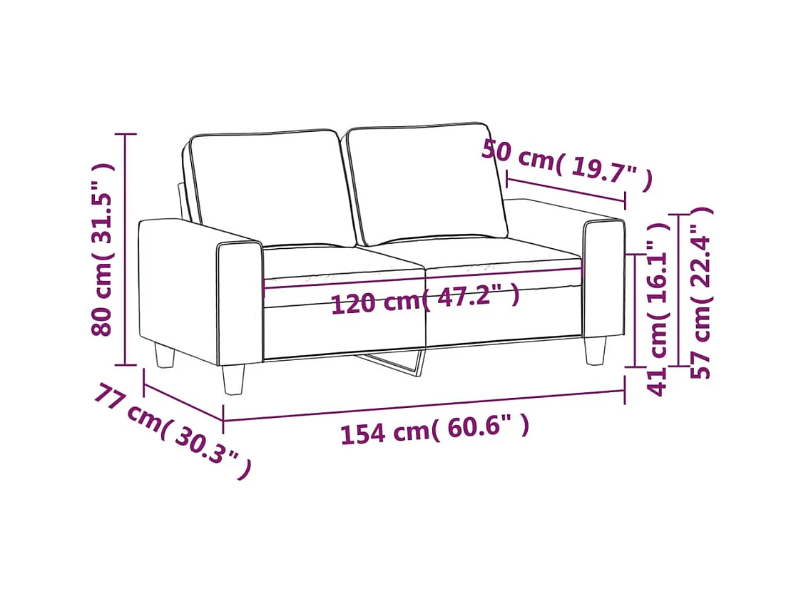 Canapé à 2 places Jaune clair 120 cm Tissu