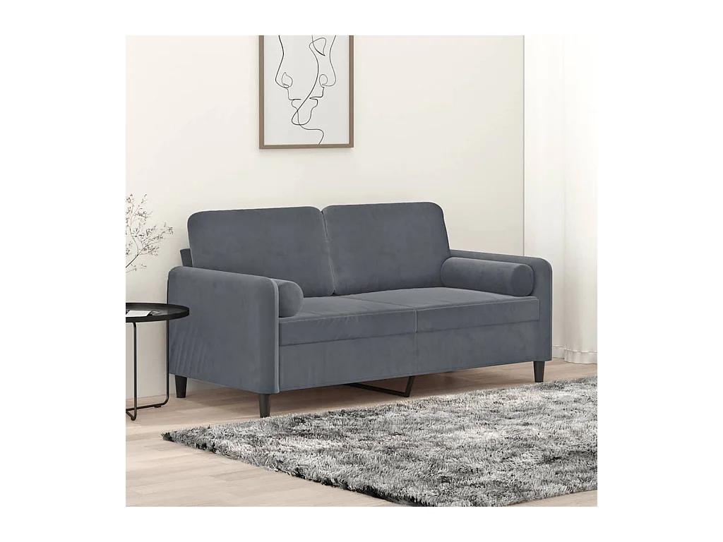 Canapé 2 places avec oreillers gris foncé 140 cm velours