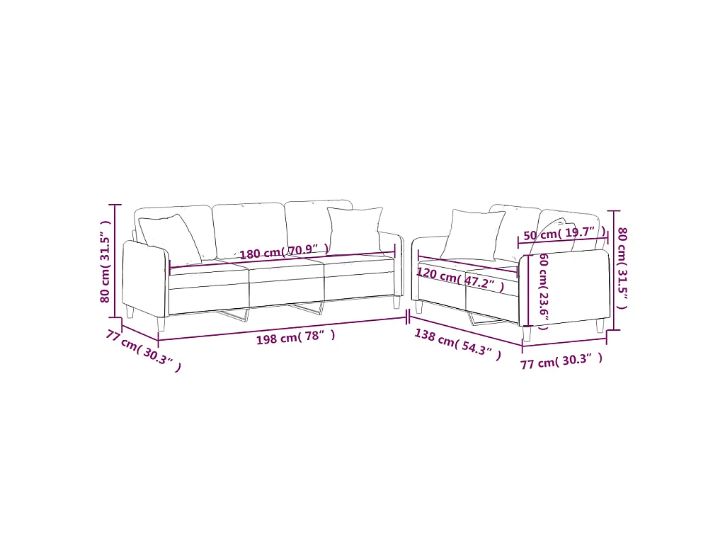 Ensemble de canapés 2 pcs coussins gris foncé tissu