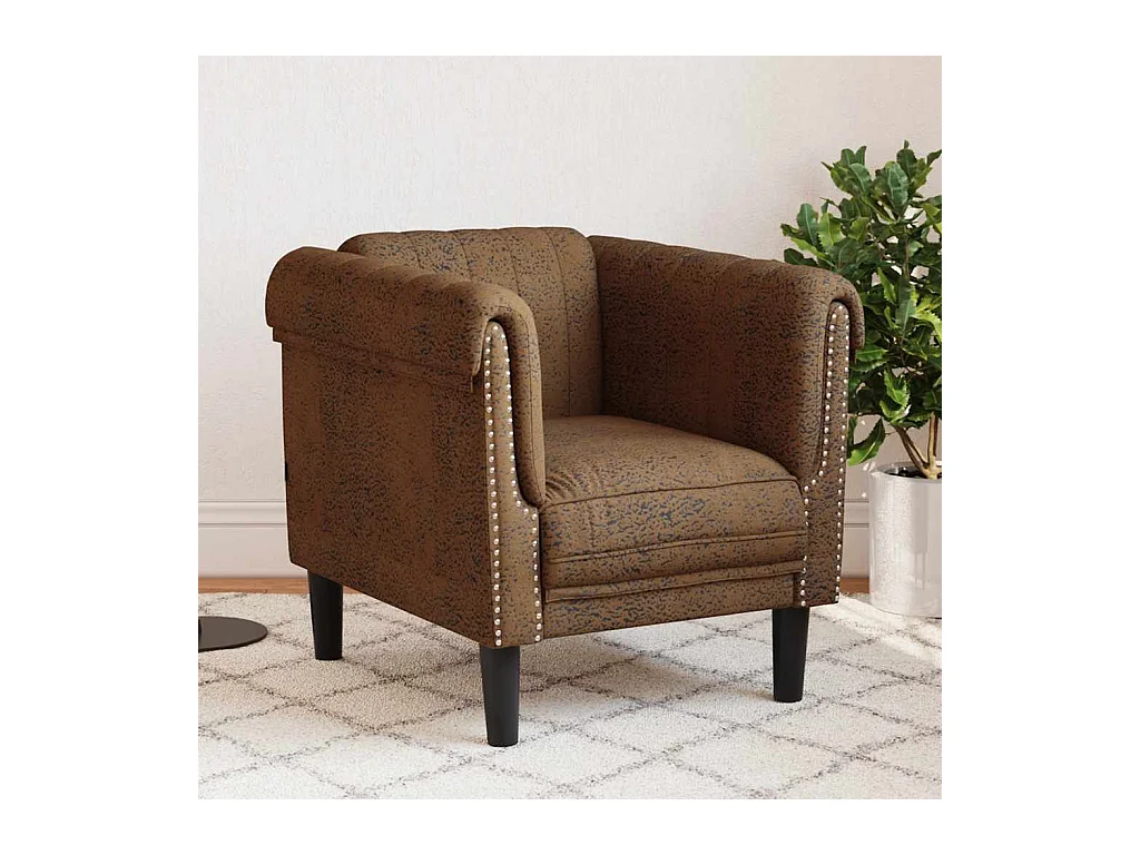 Fauteuil marron similicuir daim