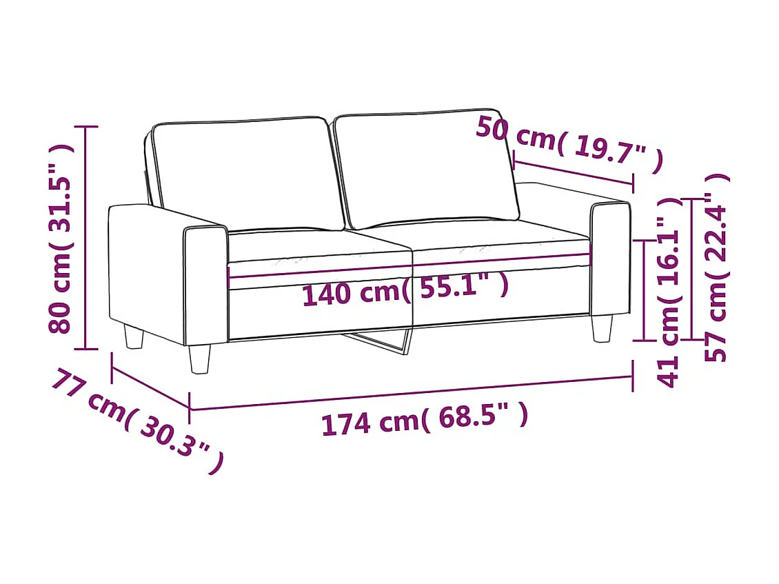 Canapé à 2 places Taupe 140 cm Tissu