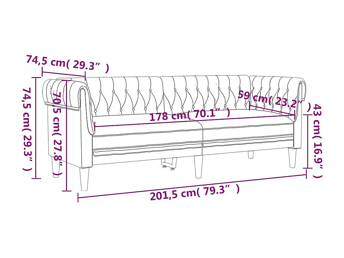 Canapé Chesterfield 3 places gris foncé tissu