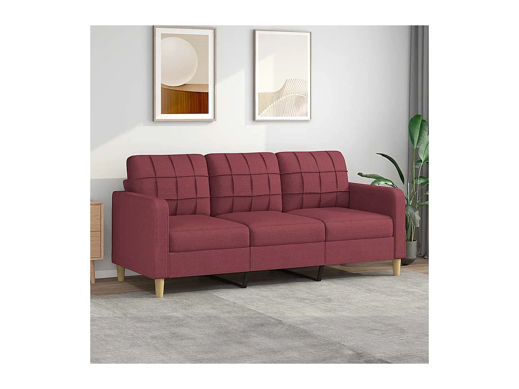 Canapé à 3 places Rouge bordeaux 180 cm Tissu