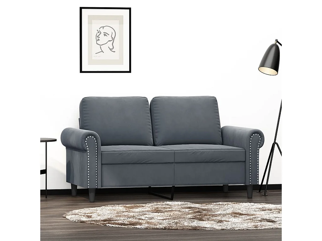 Sofa dwuosobowa Szary ciemny Welur 120 cm Nowoczesna Wygodna Solidna