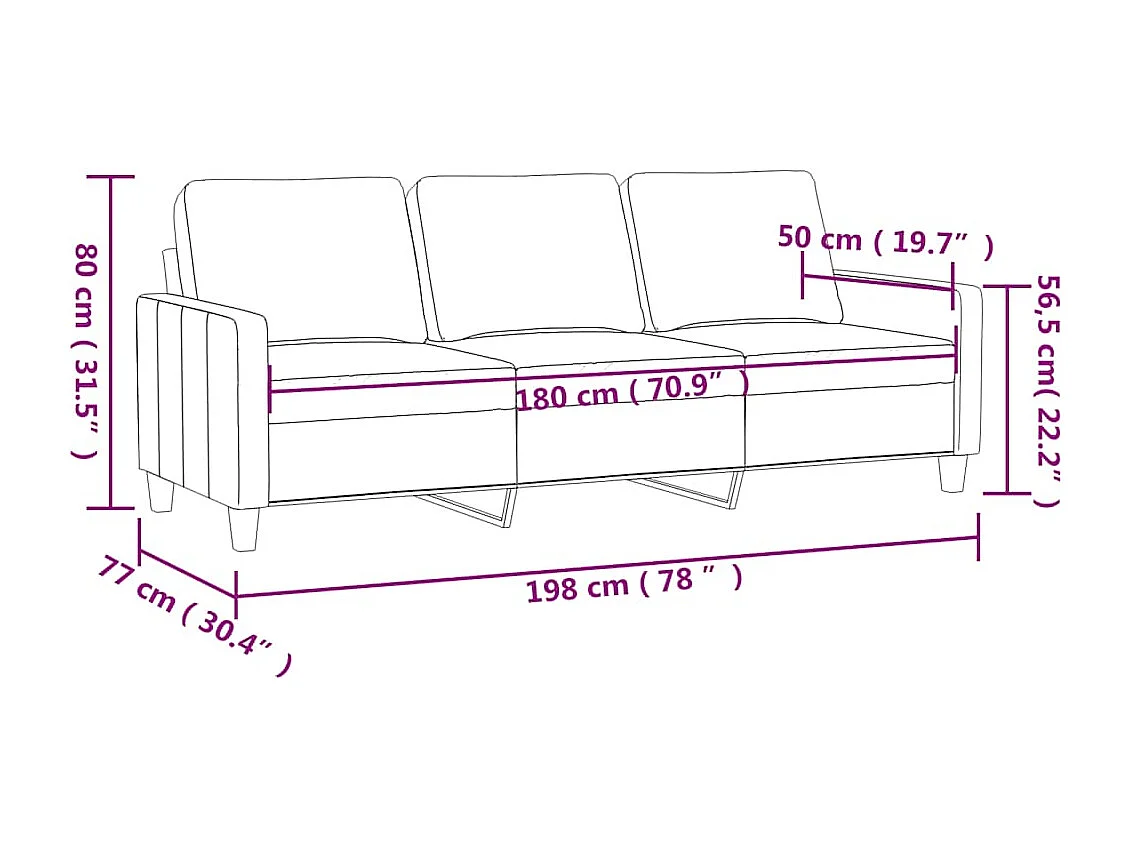Driezitsbank 180 cm fluweel wijnrood