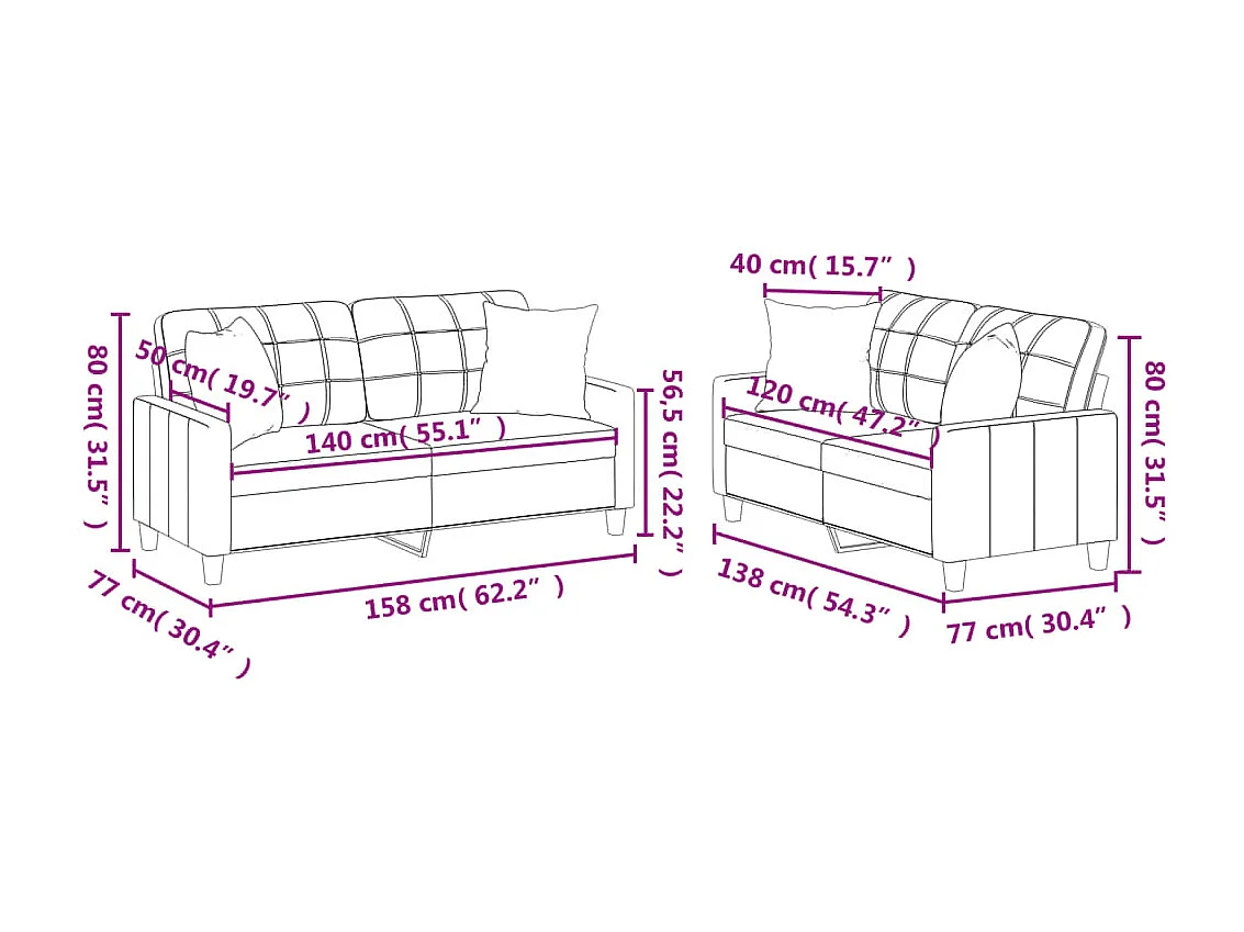 Ensemble de canapés 2 pcs avec coussins noir similicuir