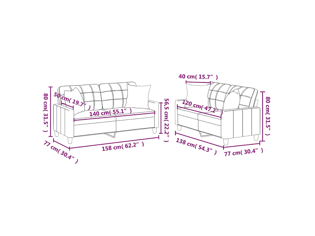 Juego de sofás con cojines 2 piezas cuero sintético negro