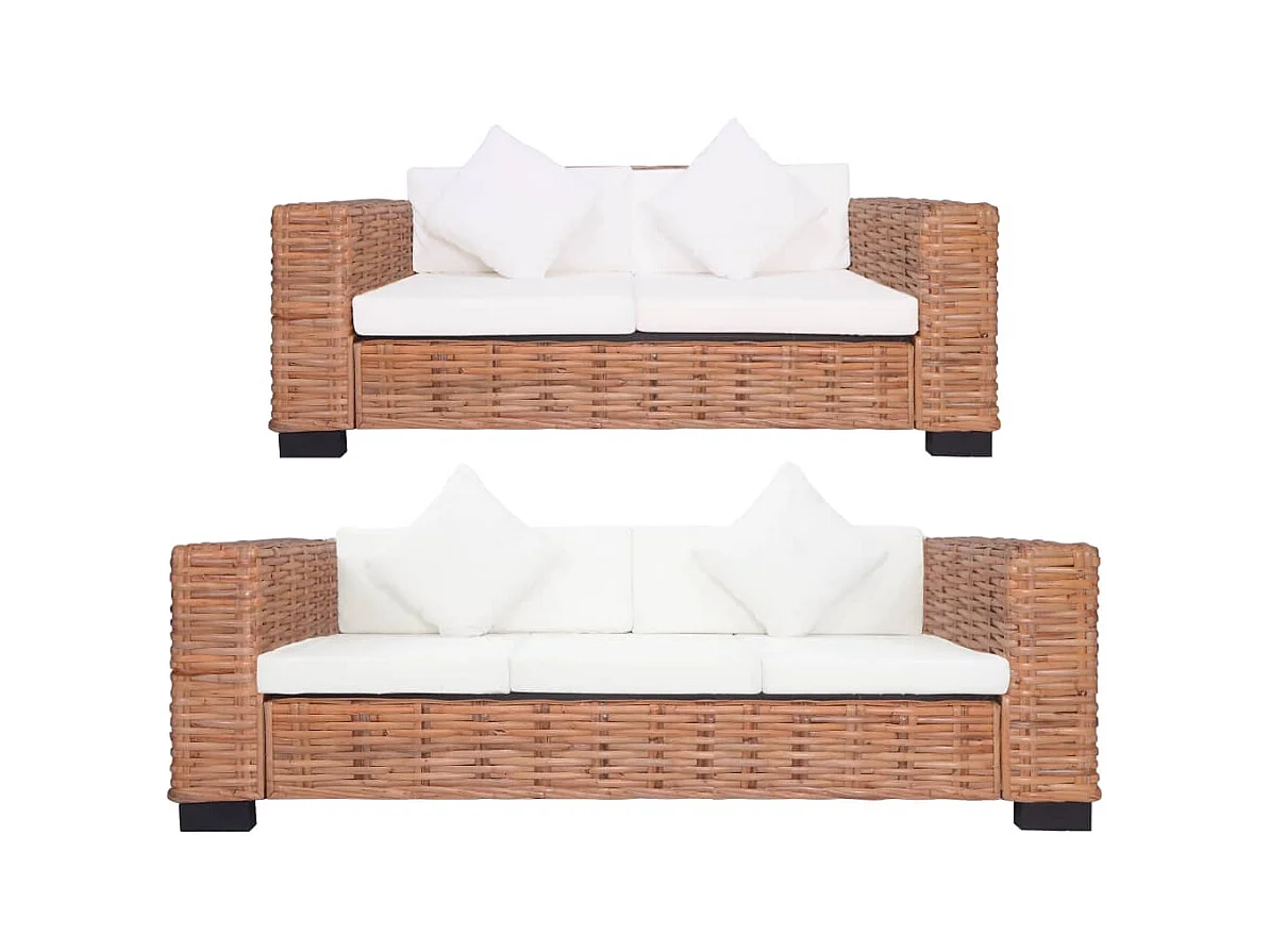2-delig Bankstel met kussens natuurlijk rattan