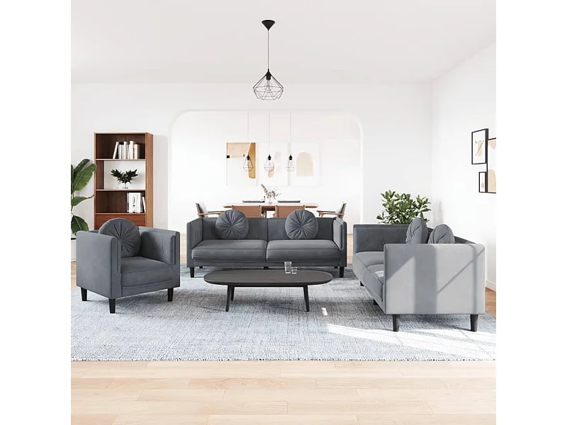 Ensemble de canapés 3 pcs avec coussins gris foncé velours