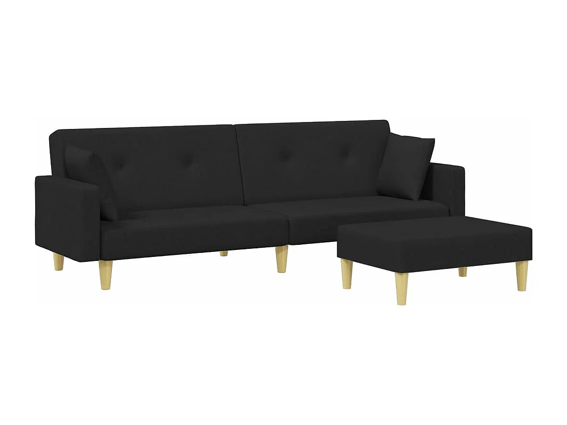 Sofá-cama de 2 lugares com apoio de pés tecido preto