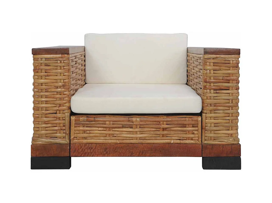 Set di Divani 2 pz con Cuscini in Rattan Naturale Marrone