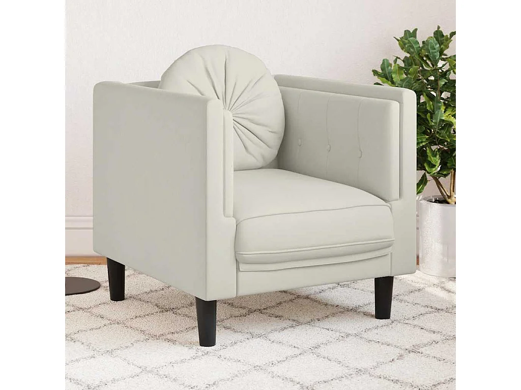 Fauteuil avec coussin crème velours