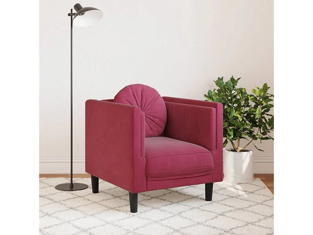 Fauteuil avec coussin rouge bordeaux velours