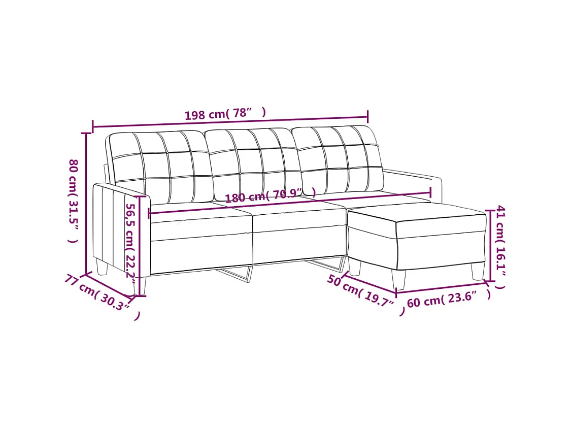 3-Sitzer-Sofa mit Hocker Cappuccino-Braun 180 cm Kunstleder