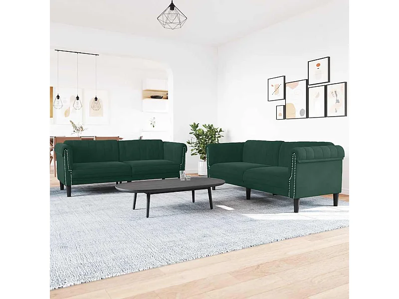 Set di Divani 3 pz Verde Scuro in Velluto