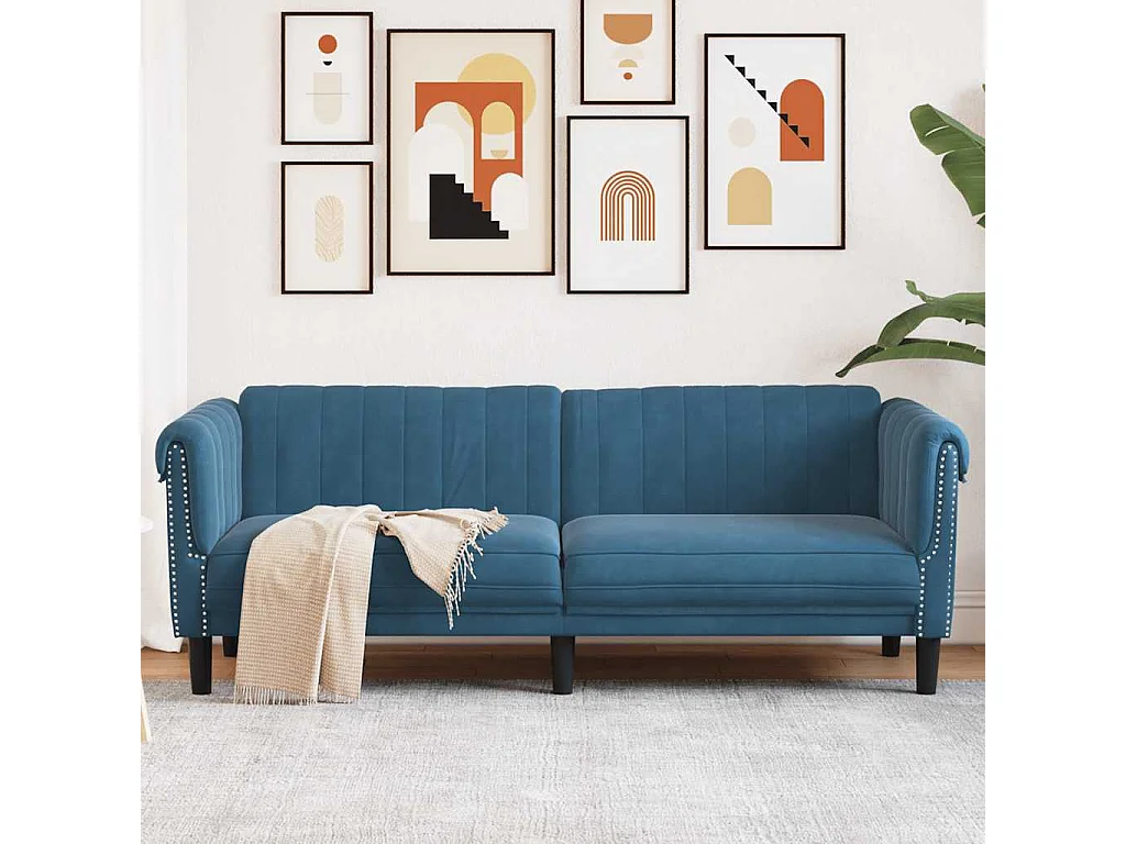 Sofa 3-Sitzer Blau Samt