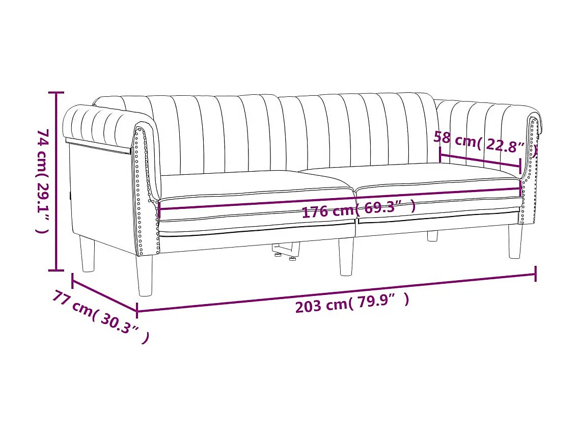 Sofa 3-Sitzer Blau Samt