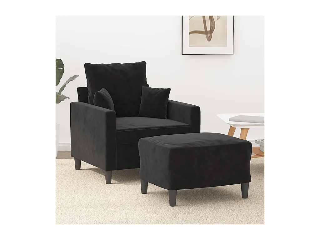 Poltrona con Poggiapiedi Nero 60 cm in Velluto