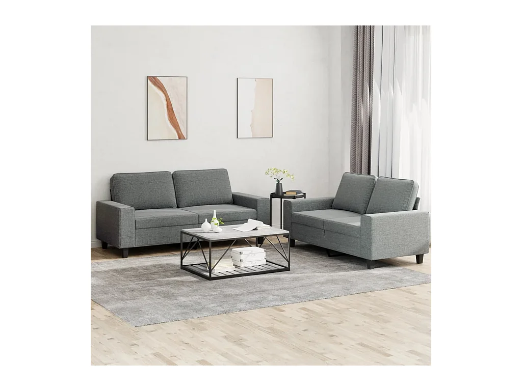 Set di Divani 2 pz Grigio Scuro in Tessuto