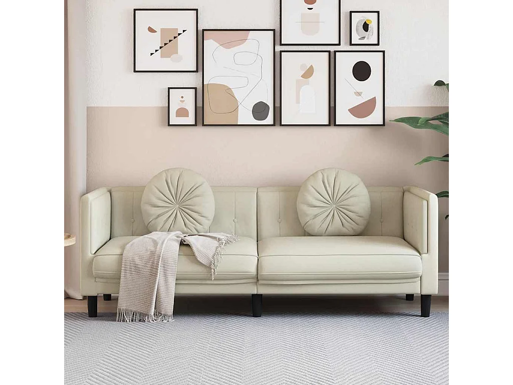 Sofa mit Kissen 3-Sitzer Creme Samt