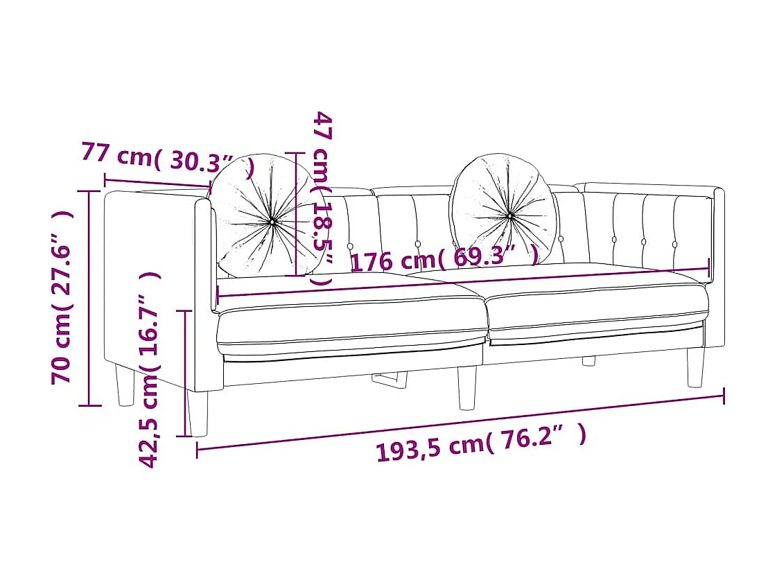 Sofa mit Kissen 3-Sitzer Creme Samt