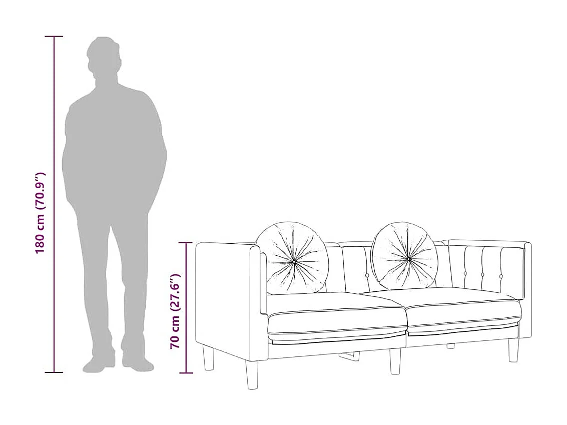 Sofa mit Kissen 3-Sitzer Creme Samt