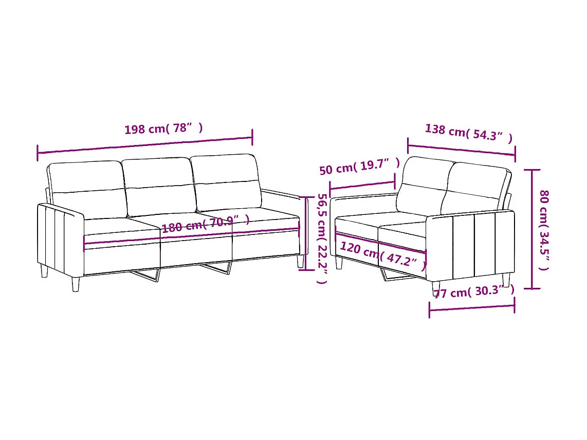 Ensemble de canapés 2 pcs avec coussins Gris clair Tissu