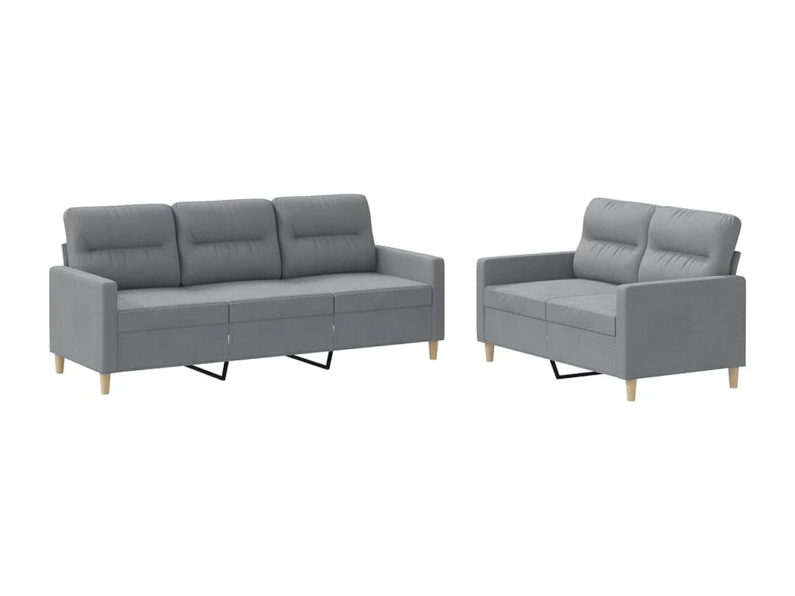 Set di Divani 2 pz con Cuscini Grigio Chiaro in Tessuto