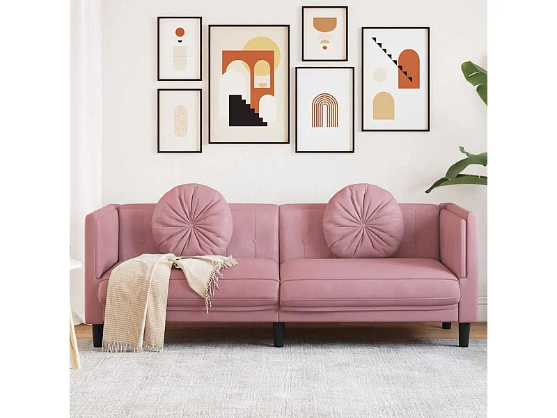Sofa mit Kissen 3-Sitzer Rosa Samt