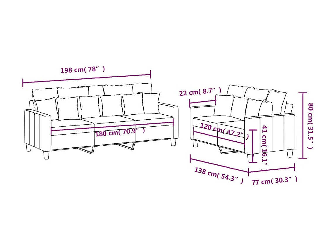 2-delige loungeset met kussens stof zwart